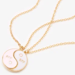 Colliers à pendentif yin et yang fendu en deux couleur dorée best friends - Lot de 2