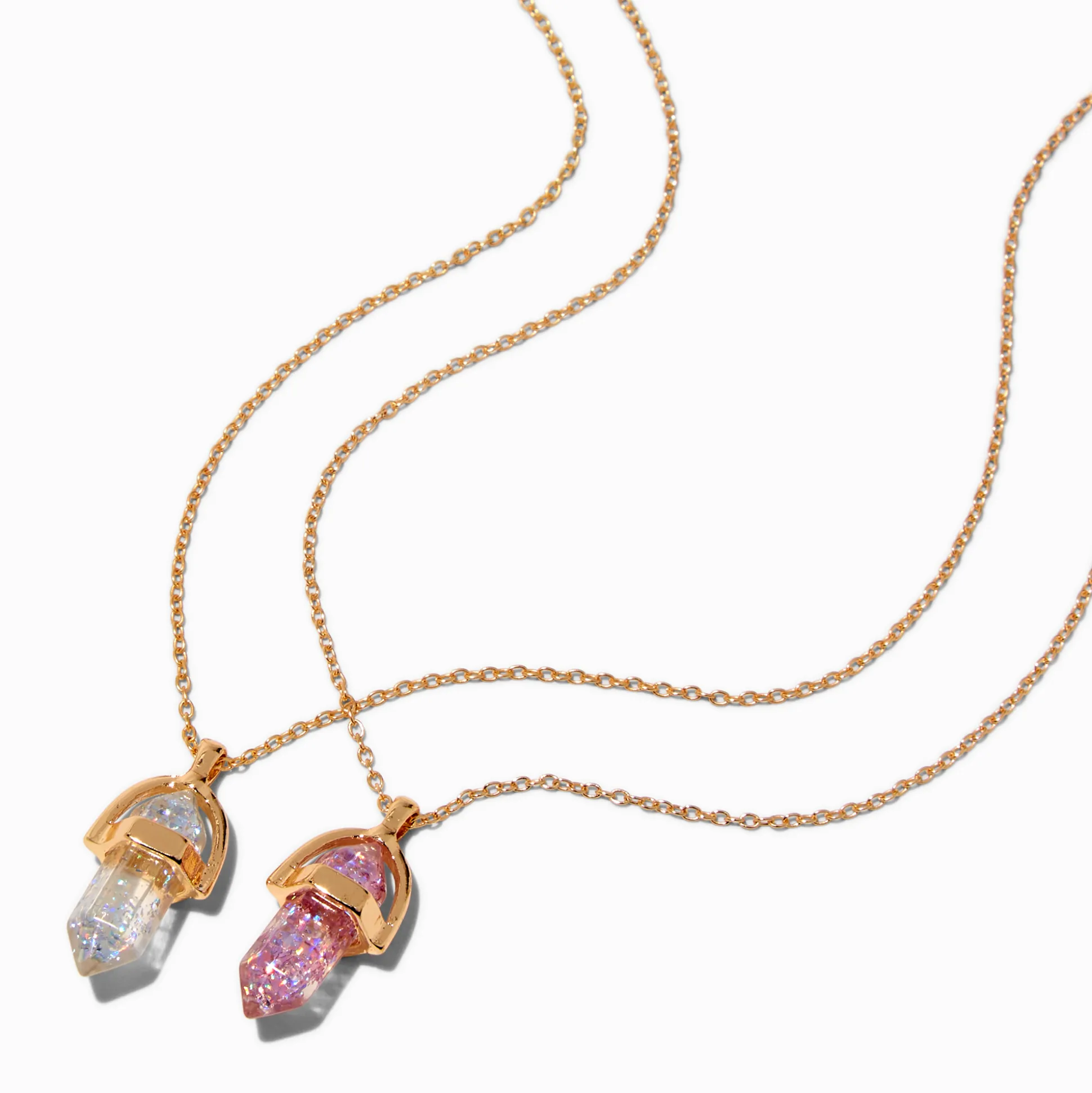 Colliers à pendentifs Best Friends en strass roses et transparents - Lot de 2