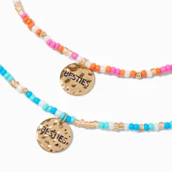 Colliers à pendentifs pièces couleur dorée perlés best friends - Lot de 2