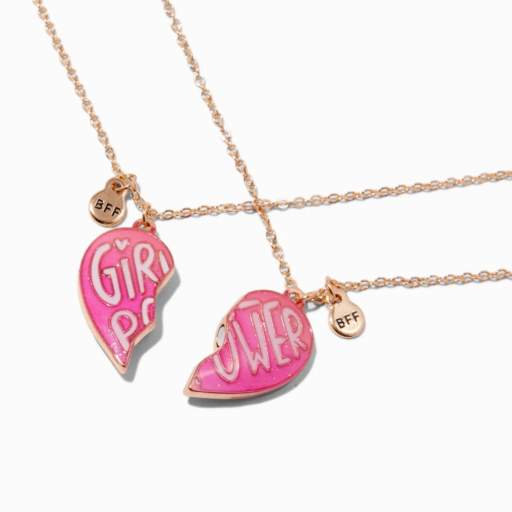 Colliers cœur fendu « Girl Power » roses best friends - Lot de 2