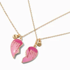 Colliers cœur fendu goutte style métal fondu rose Best Friends - Lot de 2