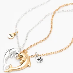 Colliers dauphins cœur fendu en deux best friends - Lot de 2