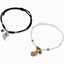 Colliers en cordon à pendentif Yin Yang noir et blanc fendus best friends - Lot de 2