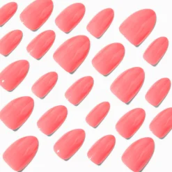 Coral Pink Glossy Short Almond Vegan Faux Nail Set - 24 Pack