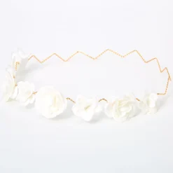 Couronne de fleurs avec roses à paillettes - Blanc