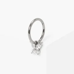 Créole cartilage papillon strass 1,2 mm couleur titanée couleur argentée