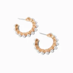 Créoles à bordure perle d'imitation couleur dorée