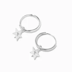 Créoles à breloque étoile 12 mm en argent