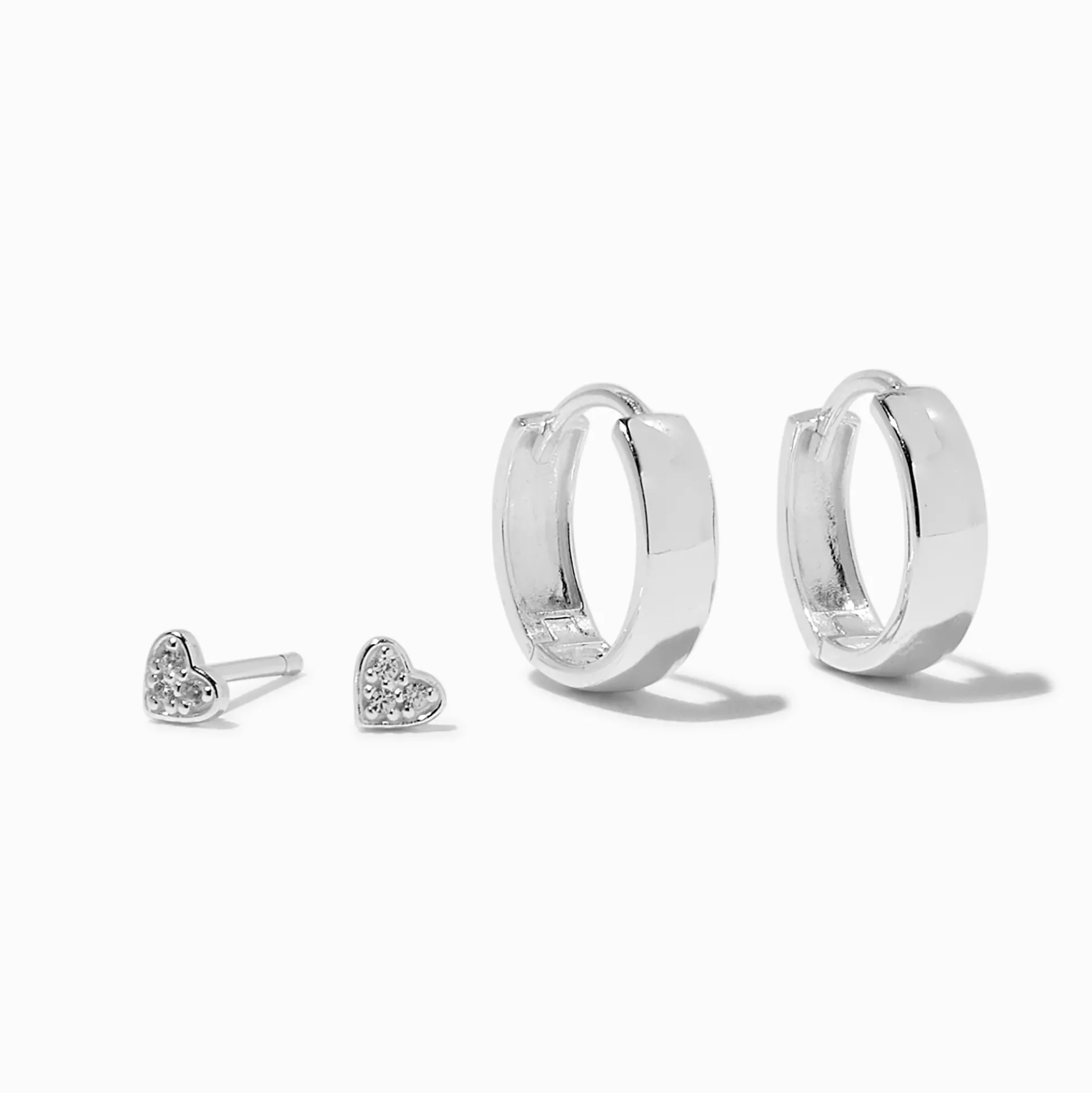 Créoles à charnière 10 mm et clou cœur strass couleur argentée C LUXE by Claire's - Lot de 2