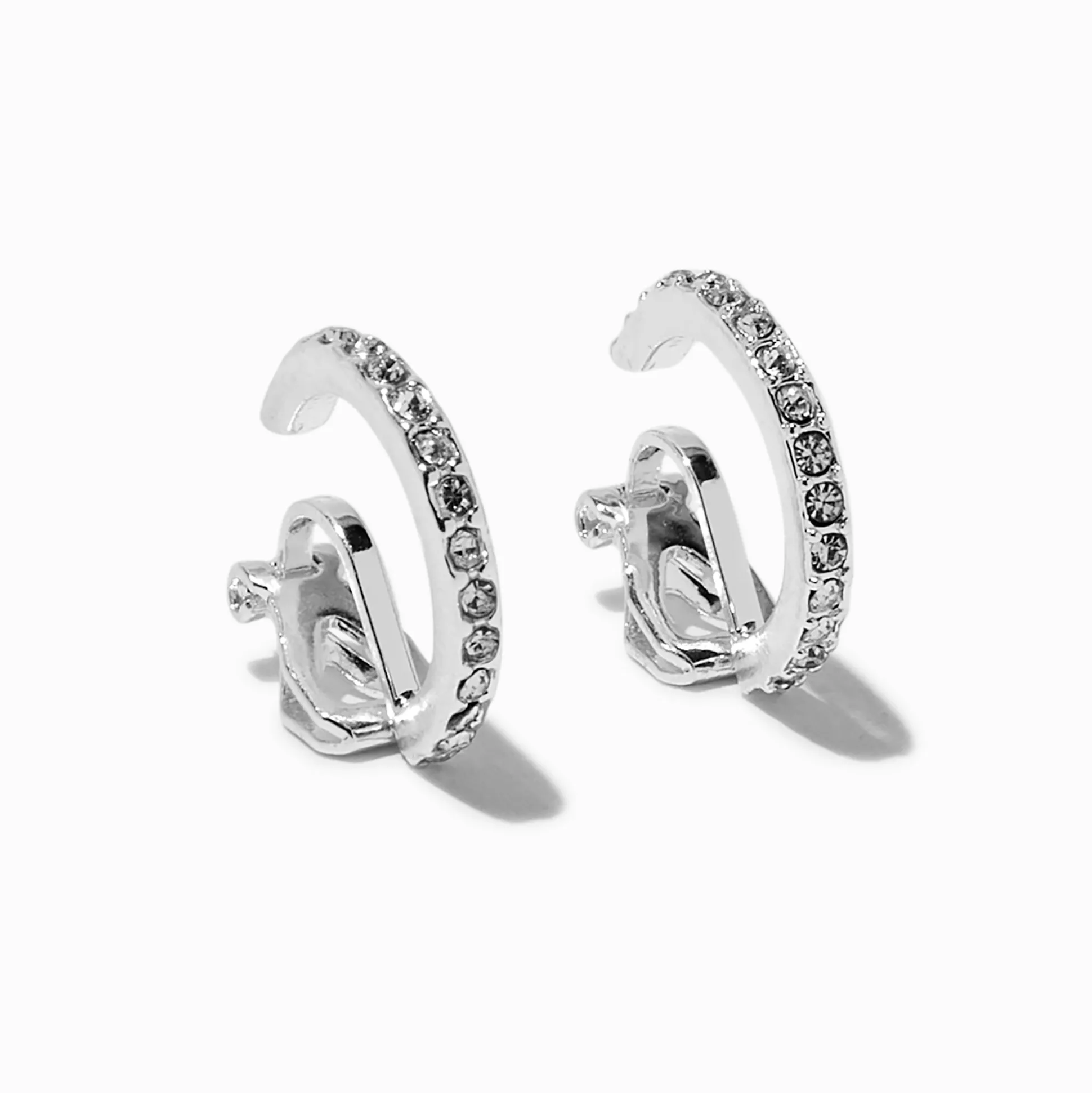 Créoles à clip avec strass pavé 20 mm couleur argentée