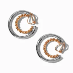 Créoles à clip double 15 mm en métaux mixtes