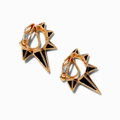 Créoles à clip 10 mm à pointes noires couleur dorée