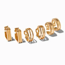 Créoles à clip 20 mm couleur dorée - Lot de 3