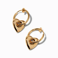 Créoles à clip 15 mm cœur trou couleur dorée