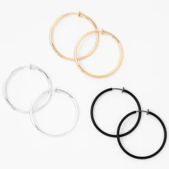 Créoles à clip 40 mm en métaux mixtes - Lot de 3