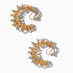 Créoles à clip 15 mm ornées d'anneaux enroulés couleur dorée