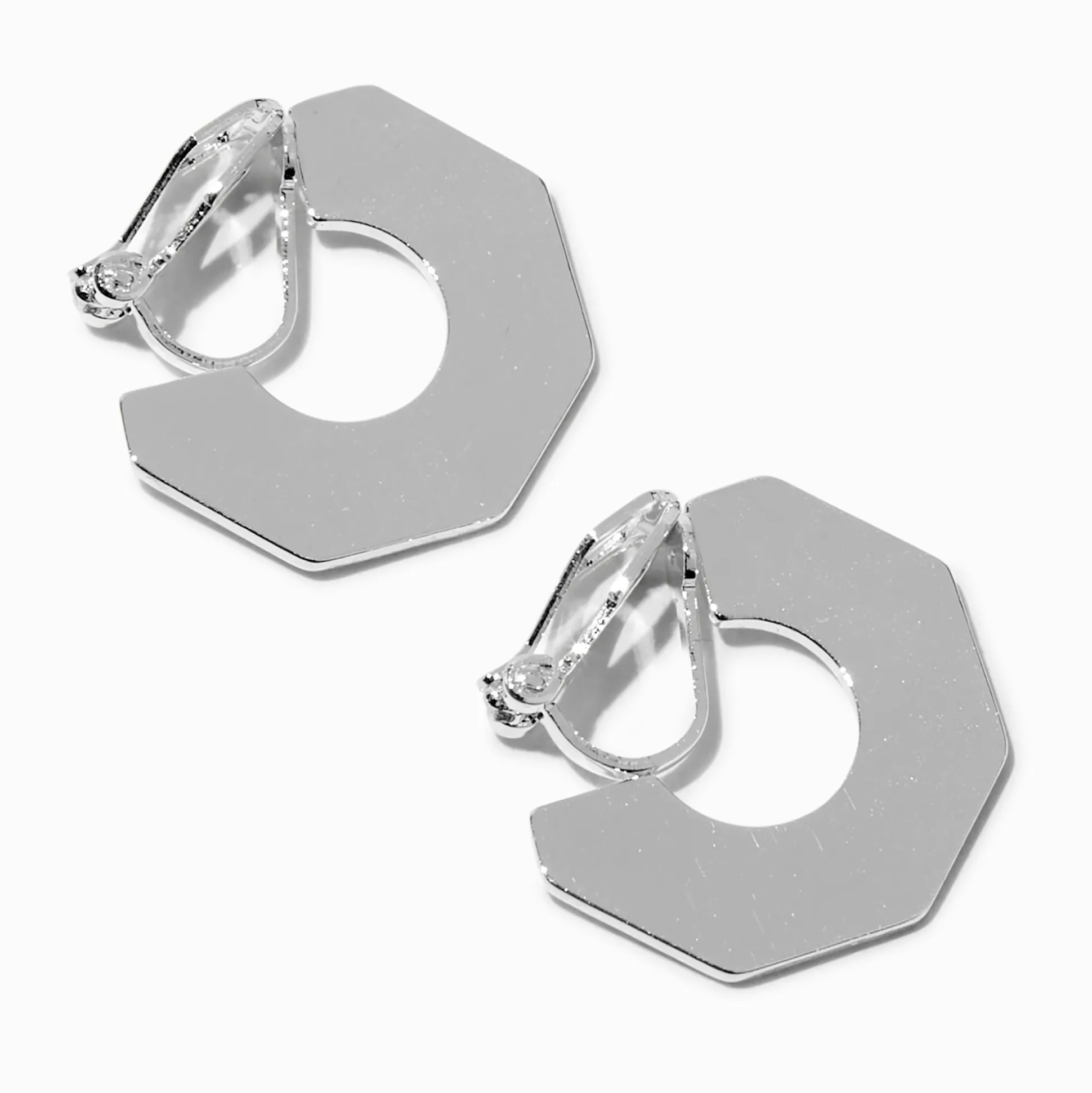 Créoles à clip octogonales 20 mm couleur argentée