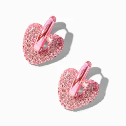 Créoles anodisées rose cœur strass