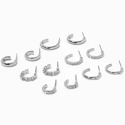 Créoles avec strass couleur argentée - Lot de 6