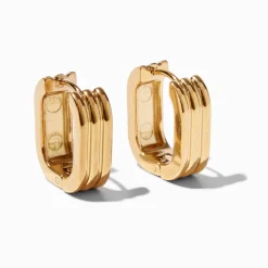 Créoles boules en forme de U texturées en acier inoxydable couleur dorée