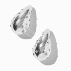 Créoles bulles couleur argentée avec incrustations de strass