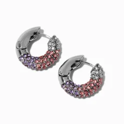 Créoles couleur argentée avec dégradé rose et violet