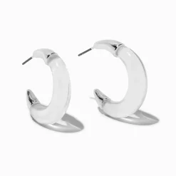 Créoles couleur argentée en lucite transparentes