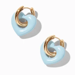 Créoles couleur dorée avec cœur bombé bleu clair