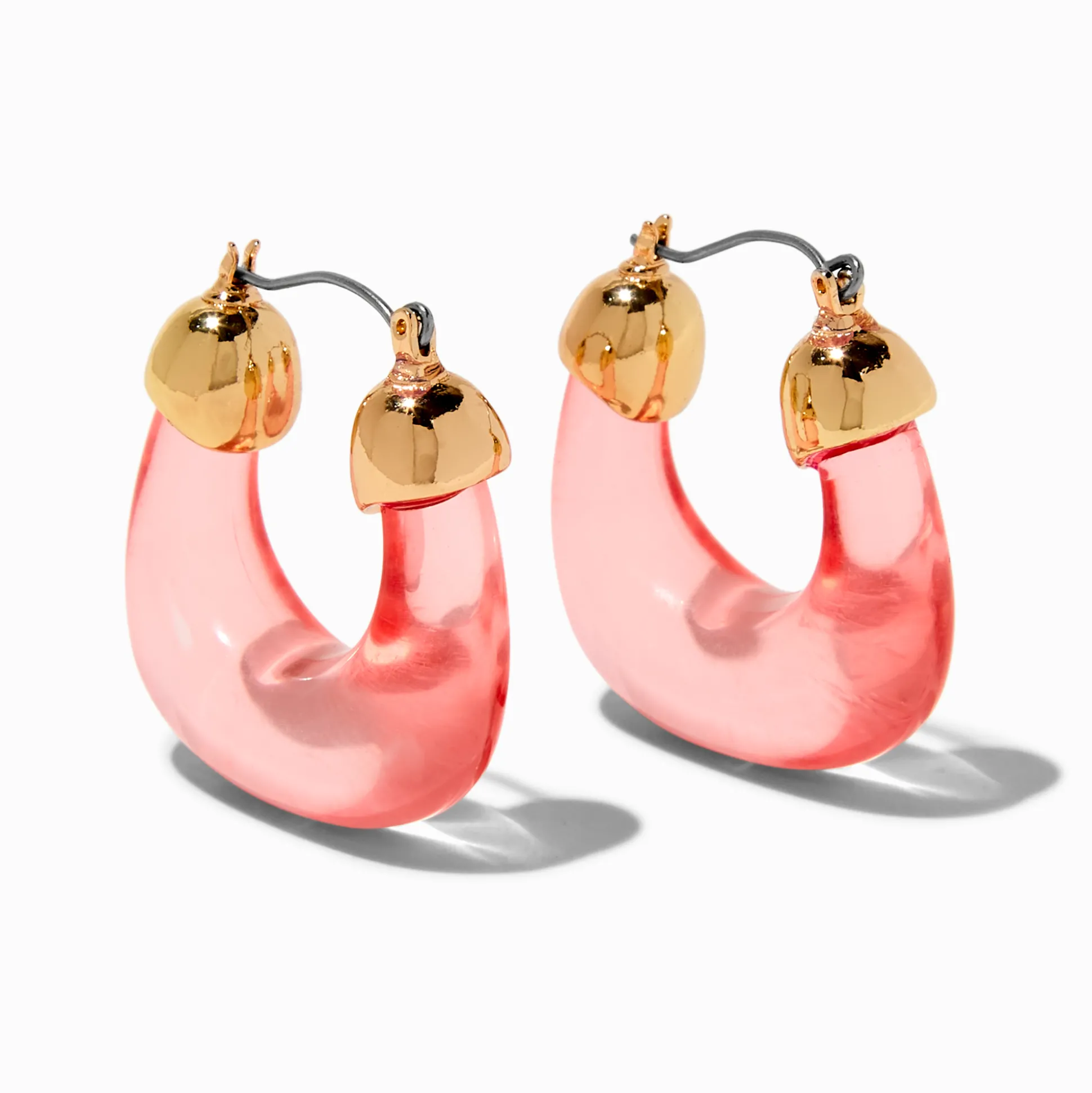 Créoles couleur dorée et acrylique rose clair