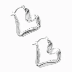 Créoles cœur abstraites couleur argentée