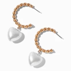 Créoles cœur perle d'imitation torsadées couleur dorée