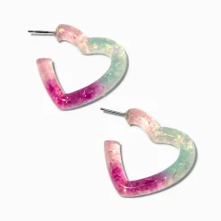 Créoles cœurs pailletées violettes et bleues