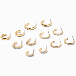 Créoles de strass couleur dorée - Lot de 6