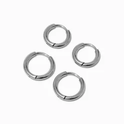 Créoles en acier inoxydable couleur argentée - Lot de 2