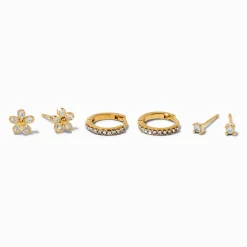 Créoles et clous d'oreilles en zircon cubique couleur doré jaune C LUXE by Claire’s - Lot de 3