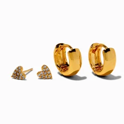 Créoles et clous d'oreilles cœur strass couleur dorée C LUXE by Claire’s - Lot de 2