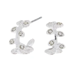 Créoles feuilles en strass 10 mm couleur argentée