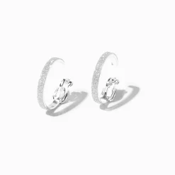 Créoles fines à paillettes 20 mm couleur argentée