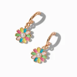 Créoles huggies marguerite perle d'imitation pastel