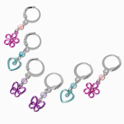 Créoles marguerite, cœur, papillon en fil métallique - Lot de 3