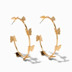 Créoles 60 mm papillon à paillettes couleur dorée