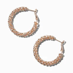 Créoles 30 mm strass couleur doré rose