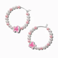 Créoles papillon à billes roses et blanches