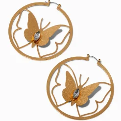 Créoles papillon à paillettes fines couleur dorée