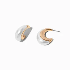 Créoles perle d'imitation couleur dorée