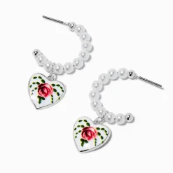 Créoles perle d'imitation cœur rose style antique