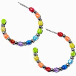 Créoles perlées couleur argentée et arc-en-ciel