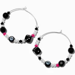 Créoles perlées variées perle d'imitation noires et roses