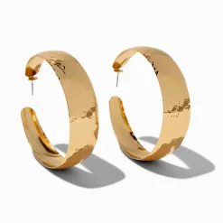 Créoles plates texturées 70 mm couleur dorée