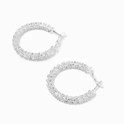 Créoles strass 30 mm couleur argentée